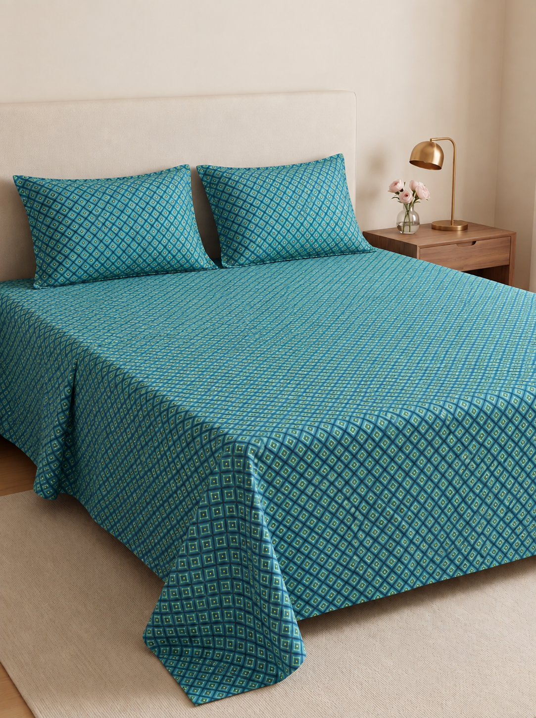 Aangan Teal Trellis Bedsheet