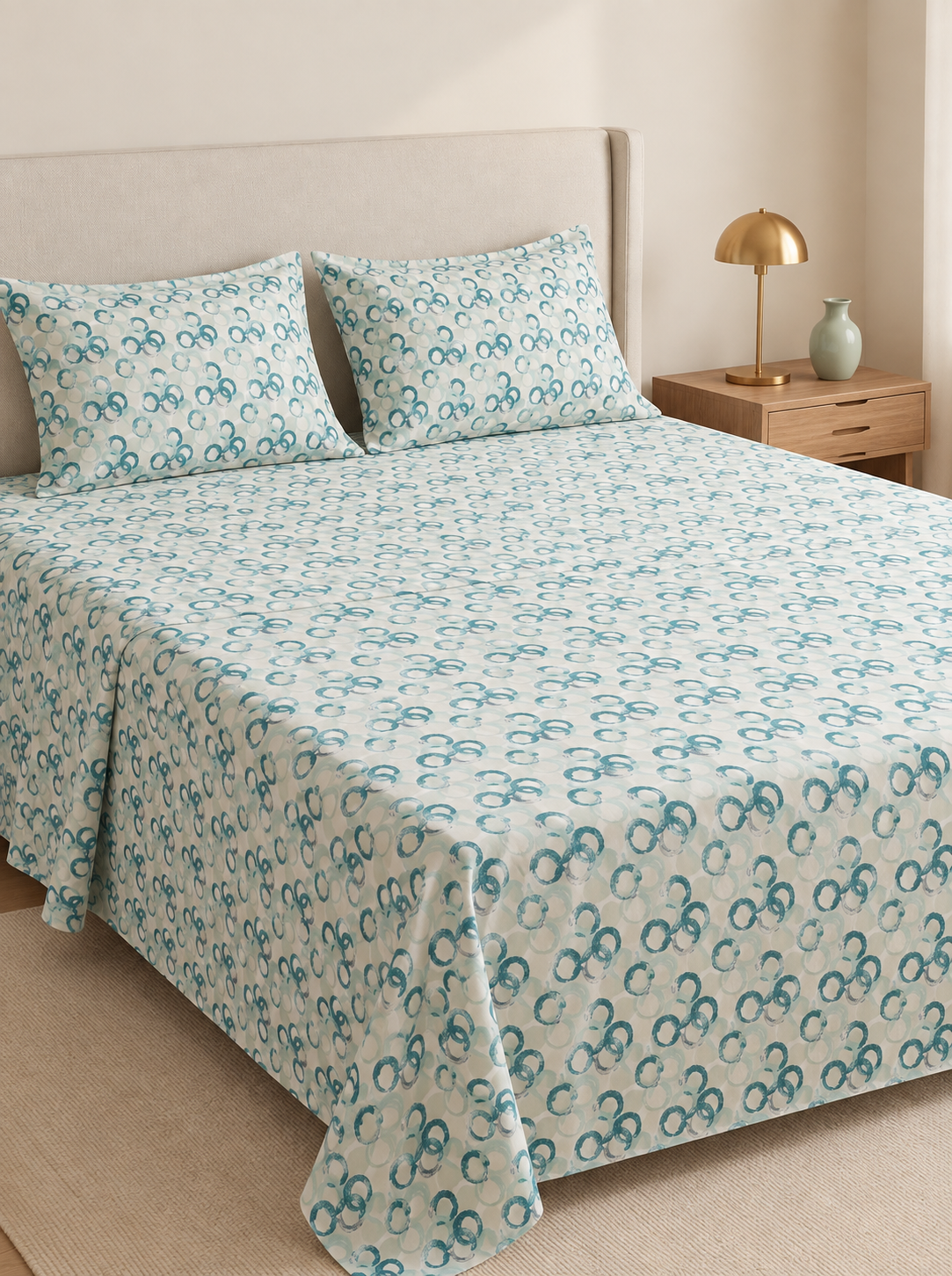 Aangan Teal Waves Bedsheet