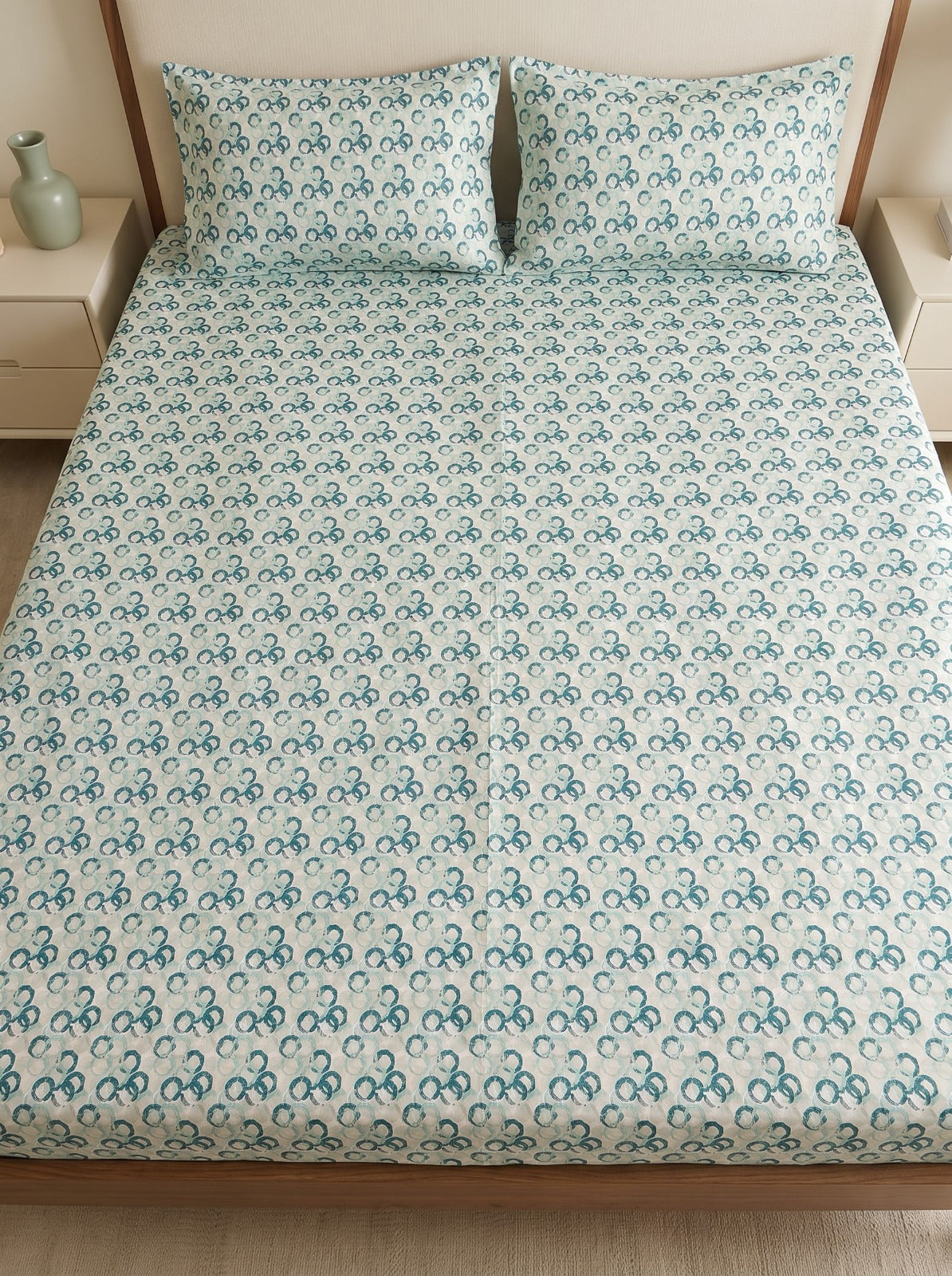 Aangan Teal Waves Bedsheet